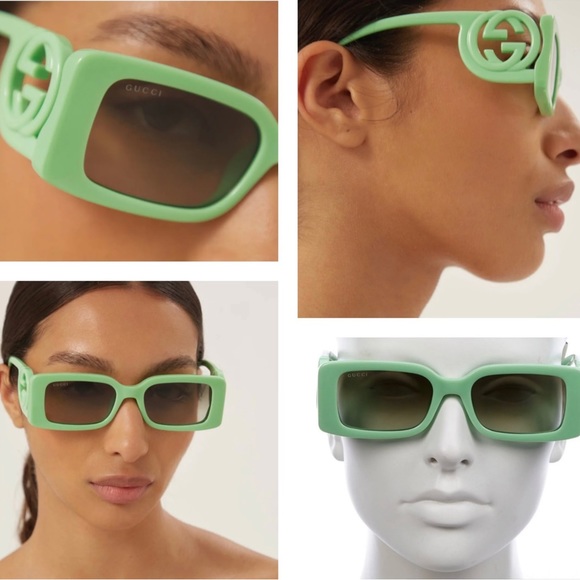 GUCCI RECTANGLE FRAME WITH BOLD GG ON 2025 FALL FASHION FAV PICKLE GREEN FRAMES - Picture 10 of 16